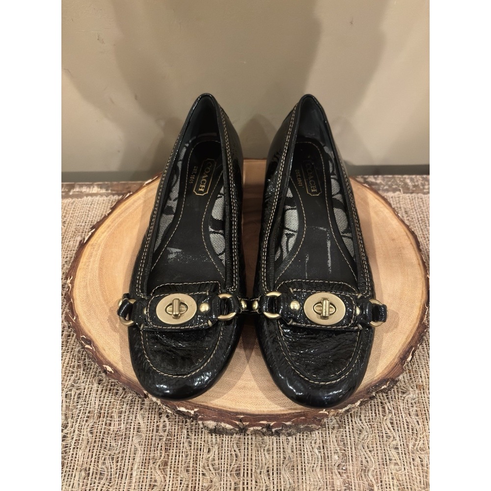 Coach Anora Patent Turn-Lock Loafer Flats in black Flats Size 7